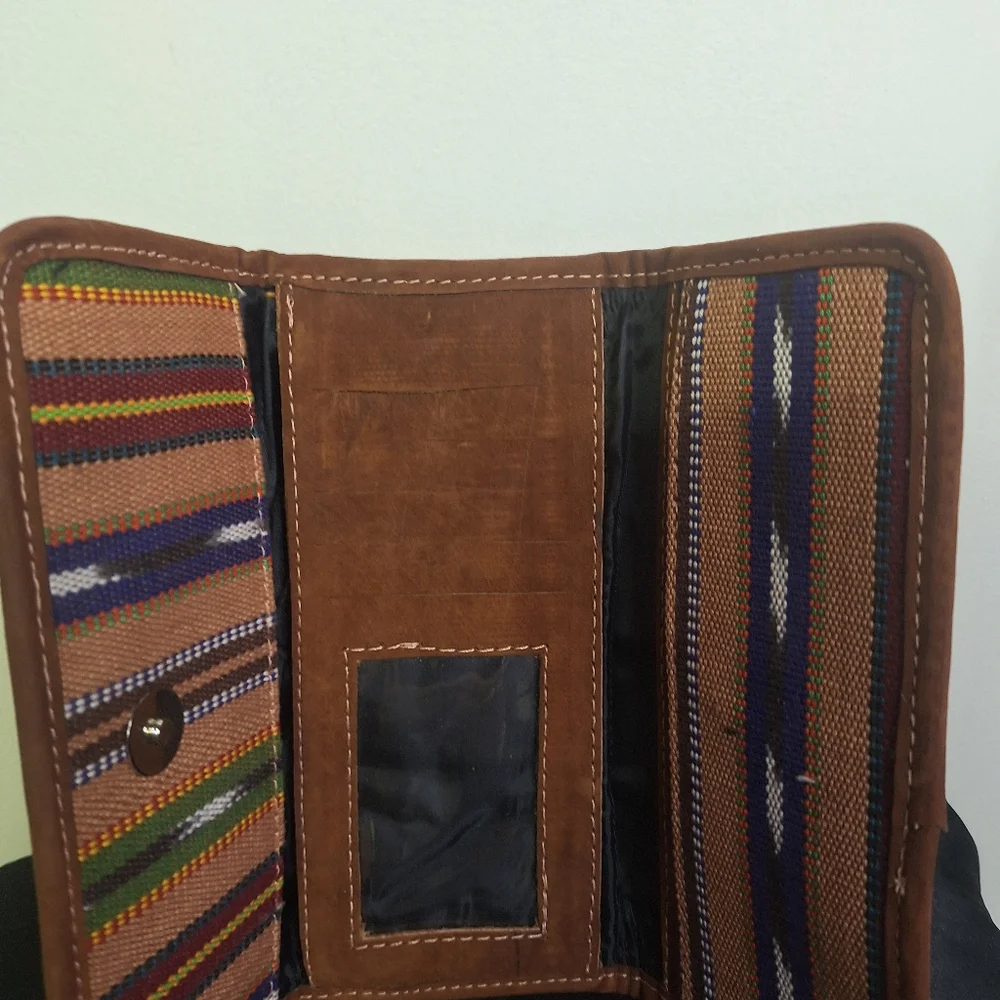 Red and Brown Shoulder Bag with Vibrant Stripes